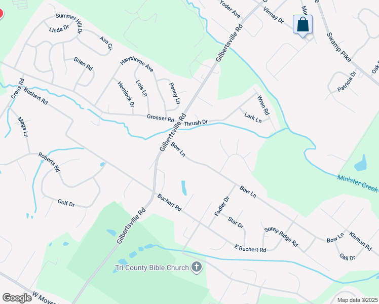 map of restaurants, bars, coffee shops, grocery stores, and more near 317 Bow Lane in Gilbertsville