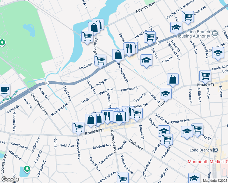 map of restaurants, bars, coffee shops, grocery stores, and more near 108 Branchport Avenue in Long Branch