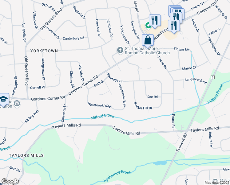 map of restaurants, bars, coffee shops, grocery stores, and more near 10 Danielle Drive in Englishtown