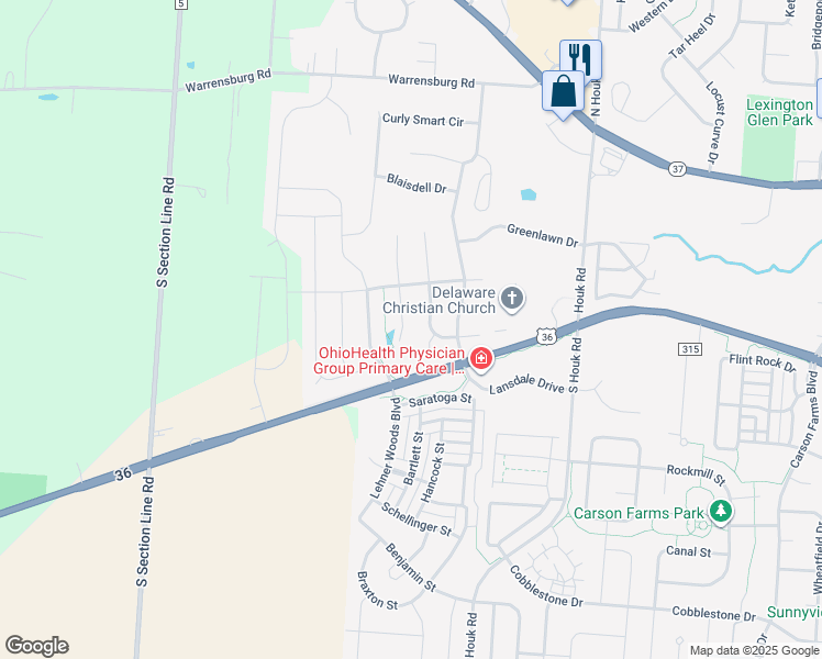 map of restaurants, bars, coffee shops, grocery stores, and more near 38 Madison Ct in Delaware