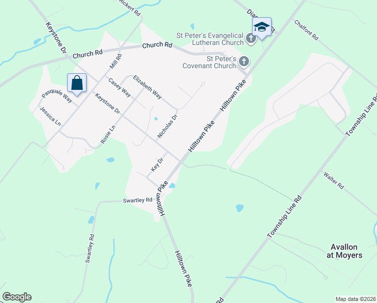 map of restaurants, bars, coffee shops, grocery stores, and more near 718 Hilltown Pike in Bucks County