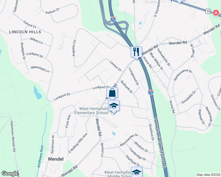 map of restaurants, bars, coffee shops, grocery stores, and more near 4005 Lockport Drive in Irwin