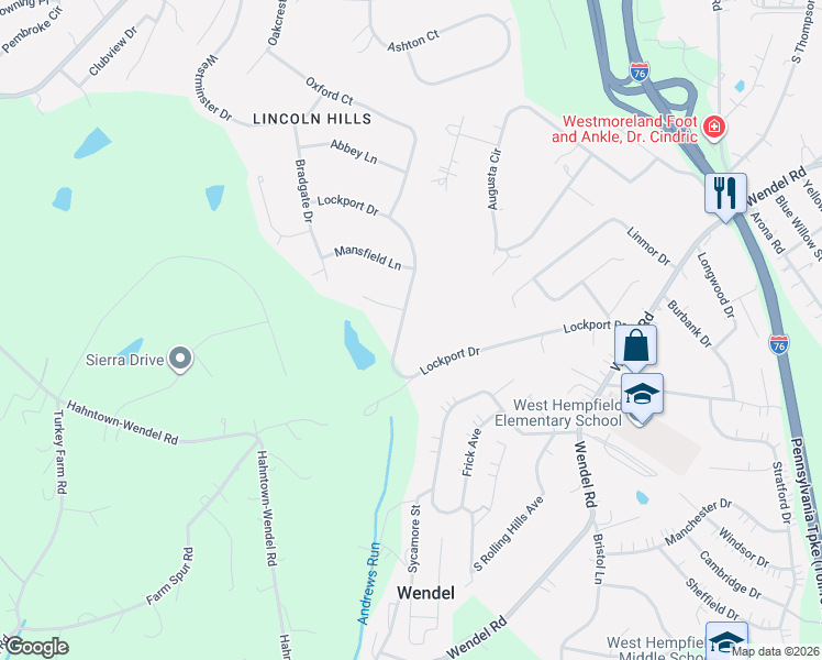map of restaurants, bars, coffee shops, grocery stores, and more near 489 Lockport Drive in Irwin