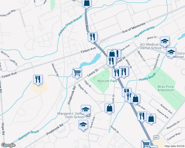 map of restaurants, bars, coffee shops, grocery stores, and more near 82 Lewis Street in Eatontown