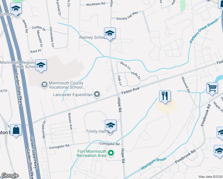 map of restaurants, bars, coffee shops, grocery stores, and more near 71 Wigwam Lane in Tinton Falls