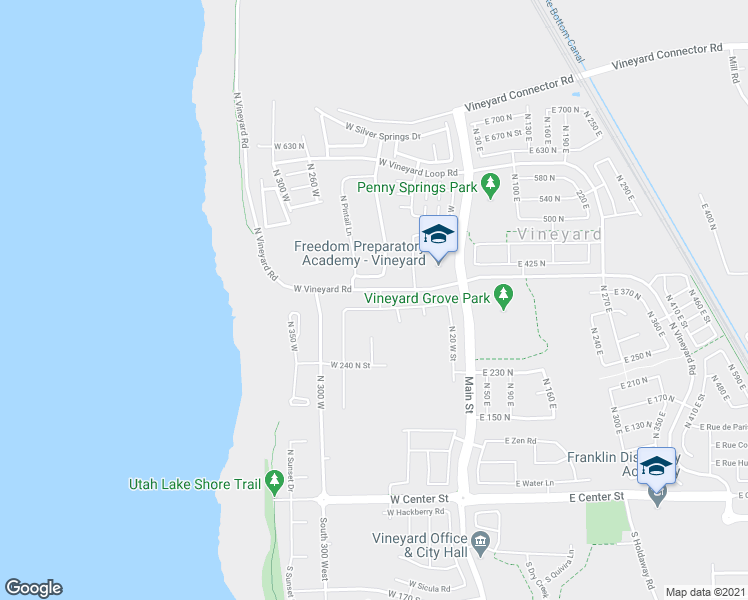 map of restaurants, bars, coffee shops, grocery stores, and more near 162 West 350 North in Vineyard