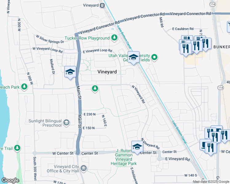 map of restaurants, bars, coffee shops, grocery stores, and more near 224 East 370 North in Vineyard