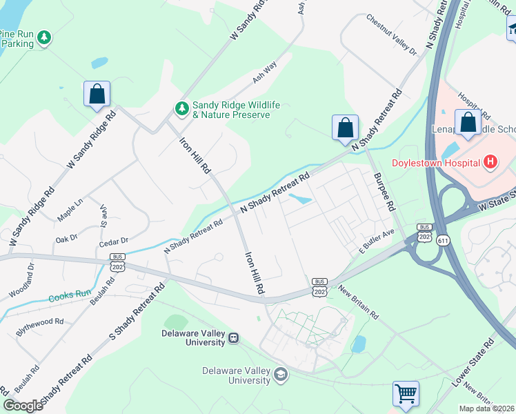 map of restaurants, bars, coffee shops, grocery stores, and more near 1910 Waid Way in Doylestown