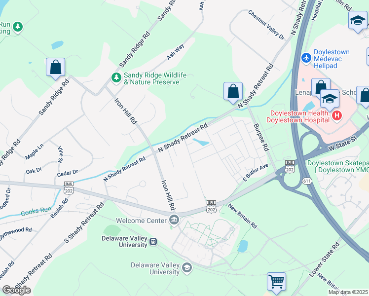 map of restaurants, bars, coffee shops, grocery stores, and more near 296 Evergreen Drive in Quakertown