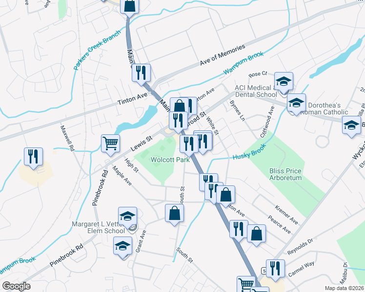 map of restaurants, bars, coffee shops, grocery stores, and more near 36 South Street in Eatontown