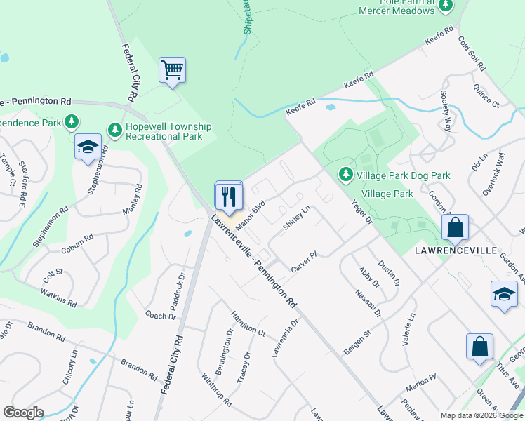 map of restaurants, bars, coffee shops, grocery stores, and more near 2 Cliveden Court in Lawrence Township