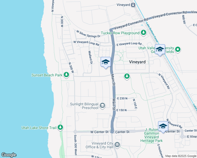 map of restaurants, bars, coffee shops, grocery stores, and more near 94 West 350 North in Vineyard