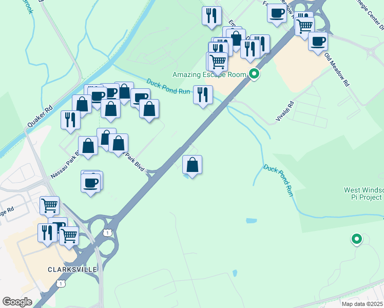 map of restaurants, bars, coffee shops, grocery stores, and more near 3450 U.S. 1 in Princeton