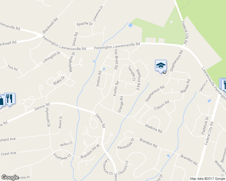 map of restaurants, bars, coffee shops, grocery stores, and more near 25 Foster Road in Pennington