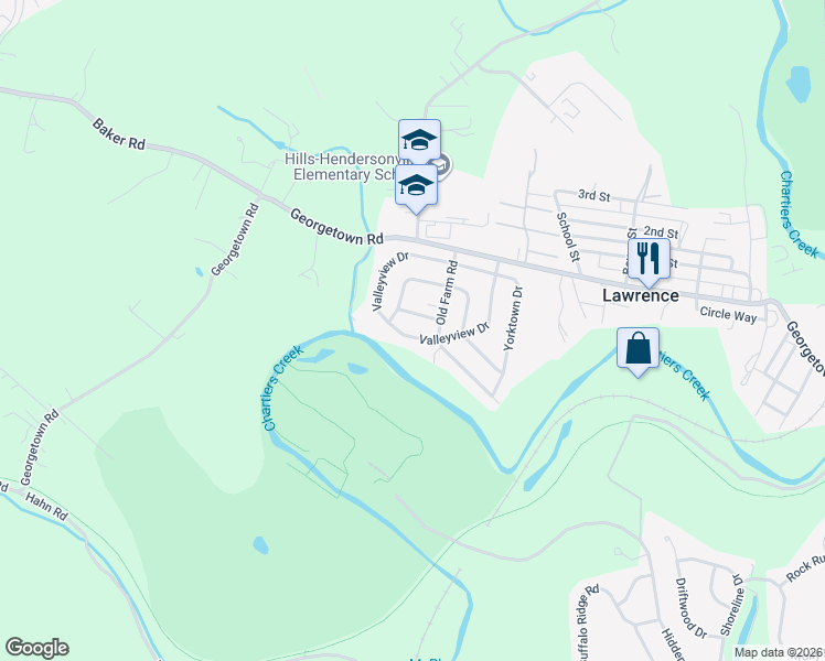 map of restaurants, bars, coffee shops, grocery stores, and more near 1191 Valleyview Drive in Lawrence