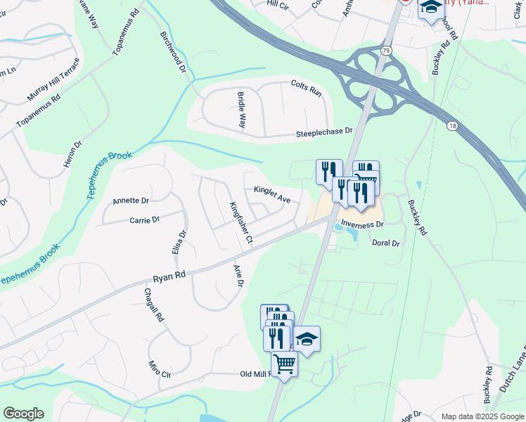 map of restaurants, bars, coffee shops, grocery stores, and more near 4 Bluebird Ln in Marlboro