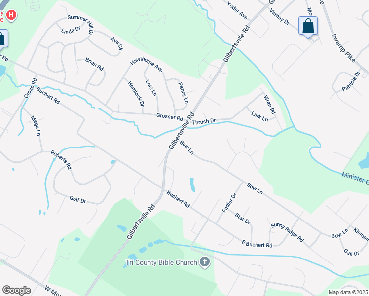 map of restaurants, bars, coffee shops, grocery stores, and more near 310 Bow Lane in Gilbertsville