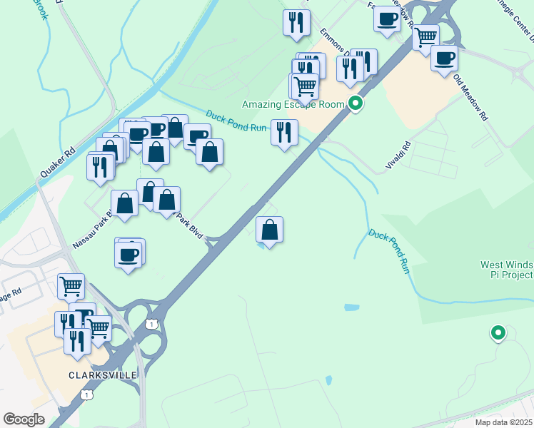 map of restaurants, bars, coffee shops, grocery stores, and more near 3450 U.S. 1 in Princeton