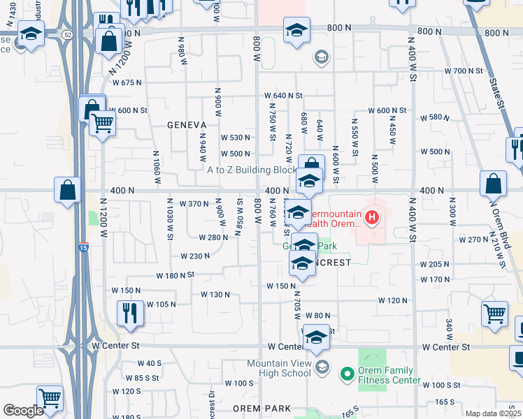 map of restaurants, bars, coffee shops, grocery stores, and more near 364 North 800 West in Orem