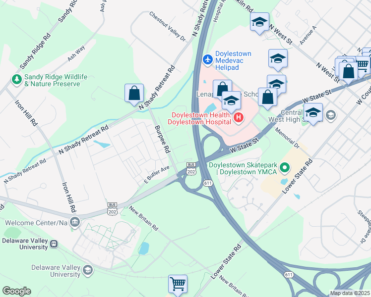 map of restaurants, bars, coffee shops, grocery stores, and more near 805 Hayfield Court in Doylestown