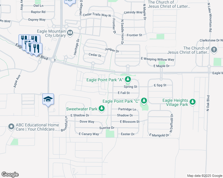 map of restaurants, bars, coffee shops, grocery stores, and more near 3879 Summer Way East in Eagle Mountain