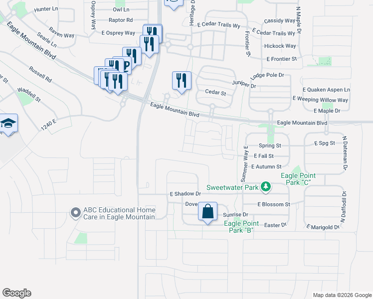 map of restaurants, bars, coffee shops, grocery stores, and more near 1719 East Fall Street in Eagle Mountain