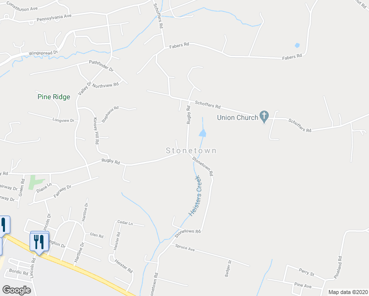 map of restaurants, bars, coffee shops, grocery stores, and more near 501 Rugby Road in Birdsboro
