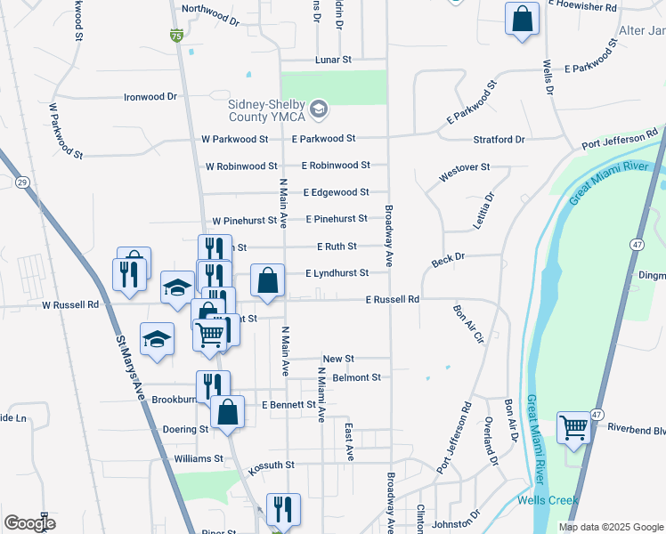 map of restaurants, bars, coffee shops, grocery stores, and more near 324 Lyndhurst Street in Sidney