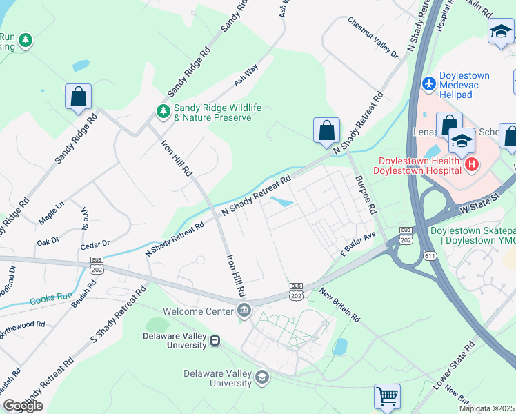 map of restaurants, bars, coffee shops, grocery stores, and more near 297 Evergreen Drive in Quakertown