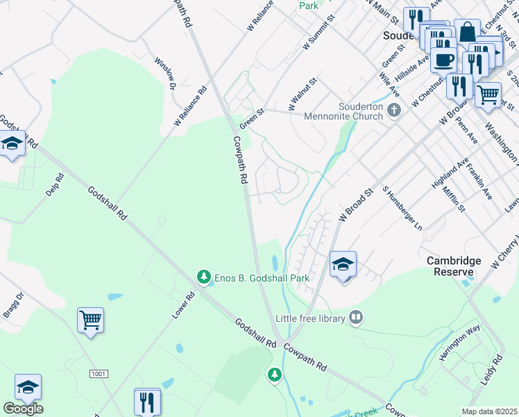 map of restaurants, bars, coffee shops, grocery stores, and more near 270 Crown Court in Souderton
