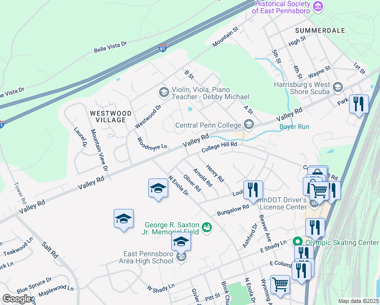 map of restaurants, bars, coffee shops, grocery stores, and more near 353 Raymond Road in Enola