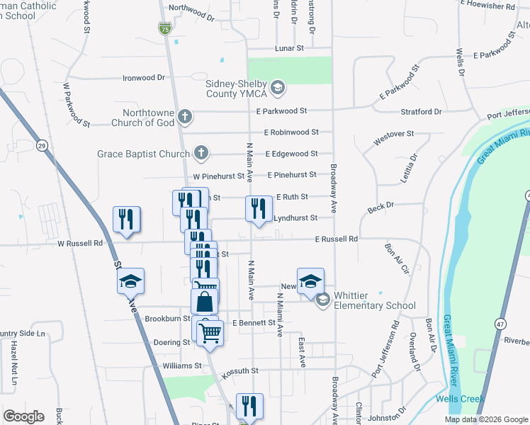 map of restaurants, bars, coffee shops, grocery stores, and more near 216 Lyndhurst Street in Sidney