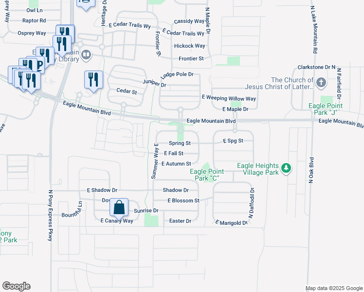 map of restaurants, bars, coffee shops, grocery stores, and more near 2096 Spring Street in Eagle Mountain