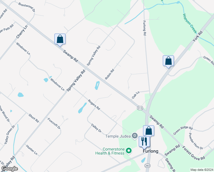 map of restaurants, bars, coffee shops, grocery stores, and more near 640 Swamp Road in Furlong