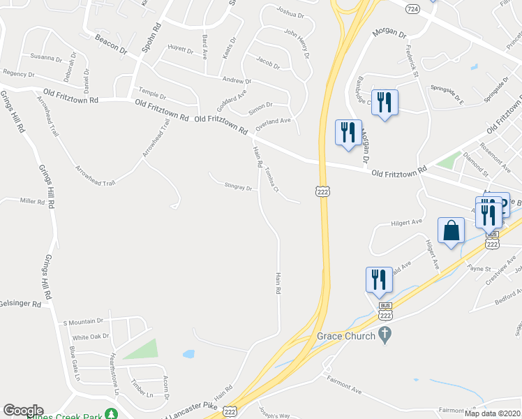 map of restaurants, bars, coffee shops, grocery stores, and more near 528 Hain Road in Reading