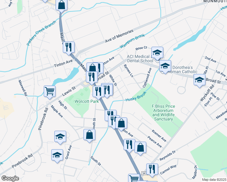 map of restaurants, bars, coffee shops, grocery stores, and more near 74 White Street in Eatontown