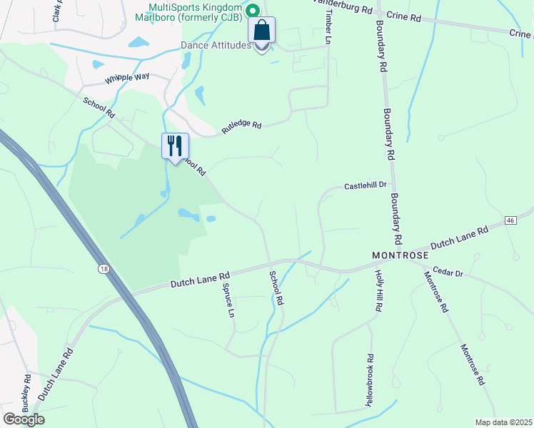 map of restaurants, bars, coffee shops, grocery stores, and more near 2 Foursome Drive in Marlboro