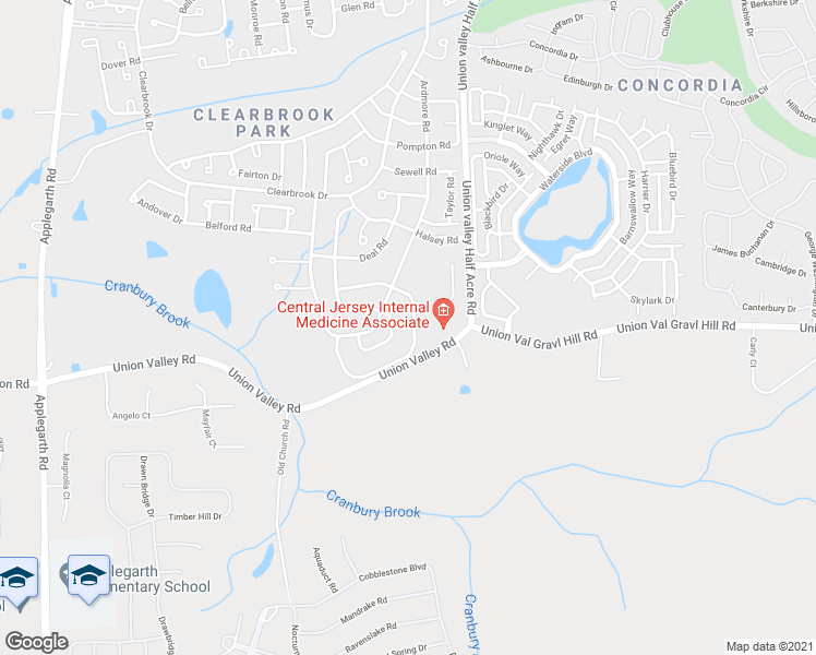 map of restaurants, bars, coffee shops, grocery stores, and more near 576B Nutley Drive in Monroe Township