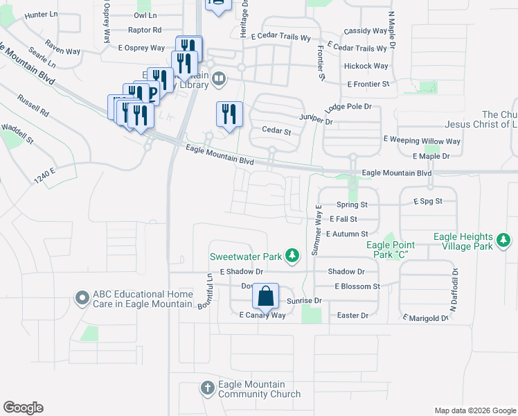 map of restaurants, bars, coffee shops, grocery stores, and more near Eagle Landing in Eagle Mountain