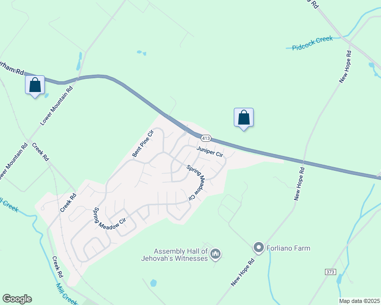 map of restaurants, bars, coffee shops, grocery stores, and more near 90 Acorn Court East in New Hope