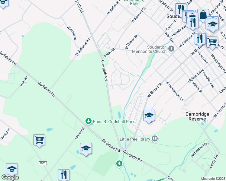 map of restaurants, bars, coffee shops, grocery stores, and more near 270 Crown Court in Souderton