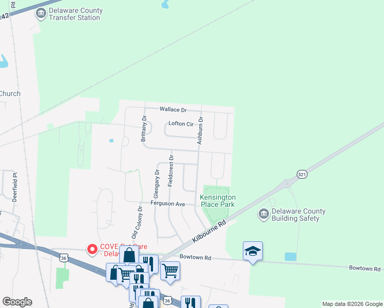 map of restaurants, bars, coffee shops, grocery stores, and more near 954 Brittany Drive in Delaware