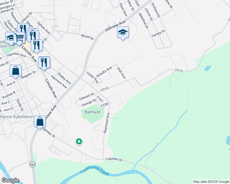 map of restaurants, bars, coffee shops, grocery stores, and more near 430 Smith Street in Latrobe