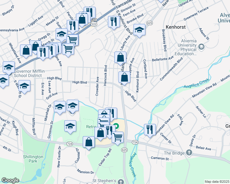 map of restaurants, bars, coffee shops, grocery stores, and more near 1736 Liberty Avenue in Reading