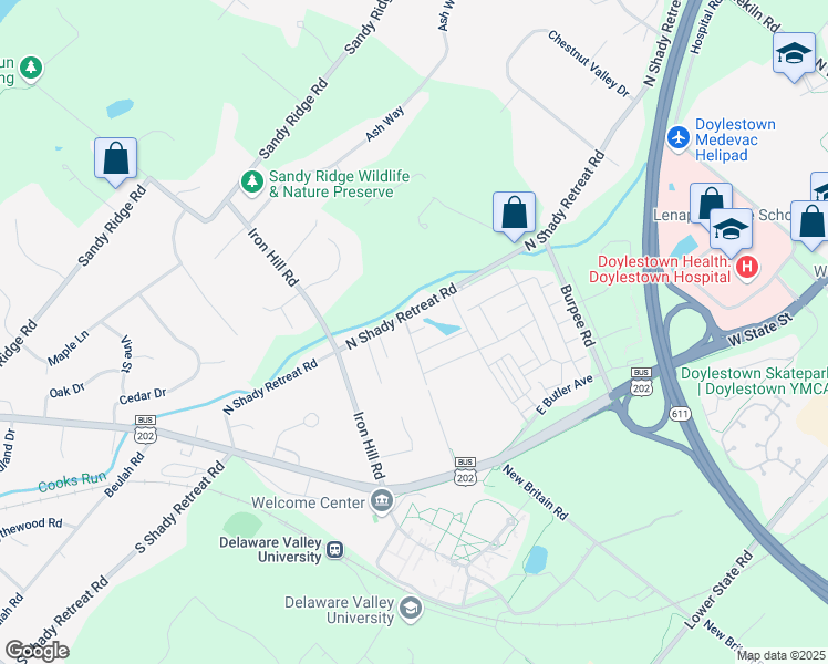 map of restaurants, bars, coffee shops, grocery stores, and more near 296 Evergreen Drive in Quakertown