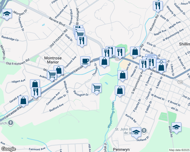 map of restaurants, bars, coffee shops, grocery stores, and more near 7 Becket Court in Reading