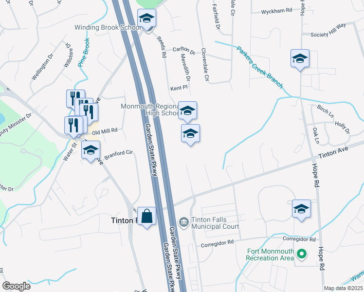 map of restaurants, bars, coffee shops, grocery stores, and more near Norman J. Field Way in Tinton Falls