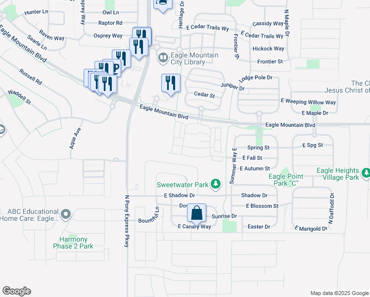 map of restaurants, bars, coffee shops, grocery stores, and more near 1705 East Tumwater Lane in Eagle Mountain