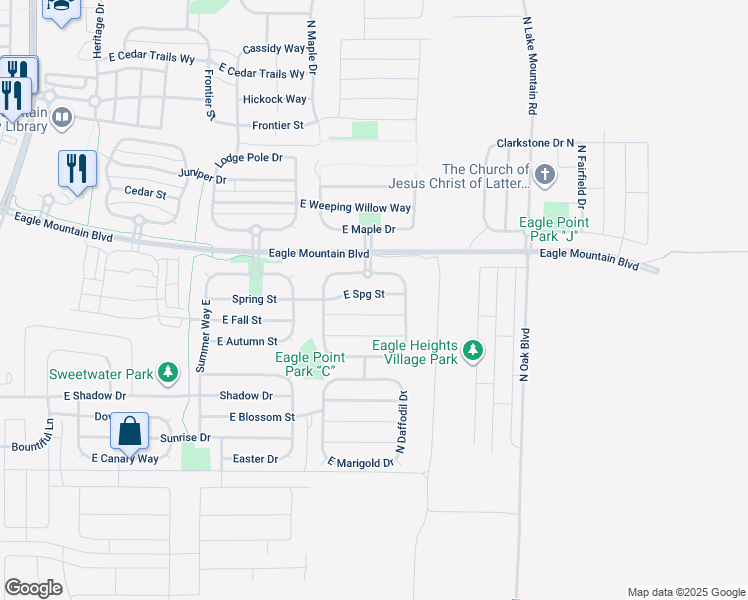 map of restaurants, bars, coffee shops, grocery stores, and more near 2354 East Spring Street in Eagle Mountain