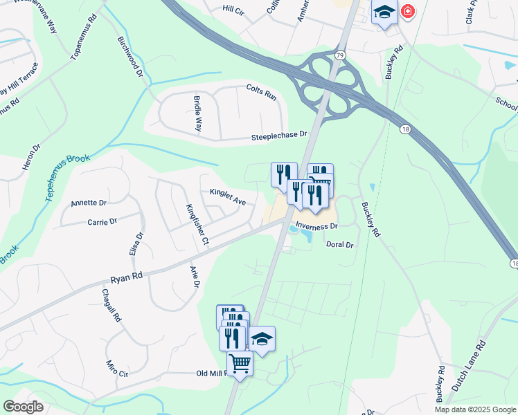 map of restaurants, bars, coffee shops, grocery stores, and more near 49 Barn Swallow Boulevard in Marlboro
